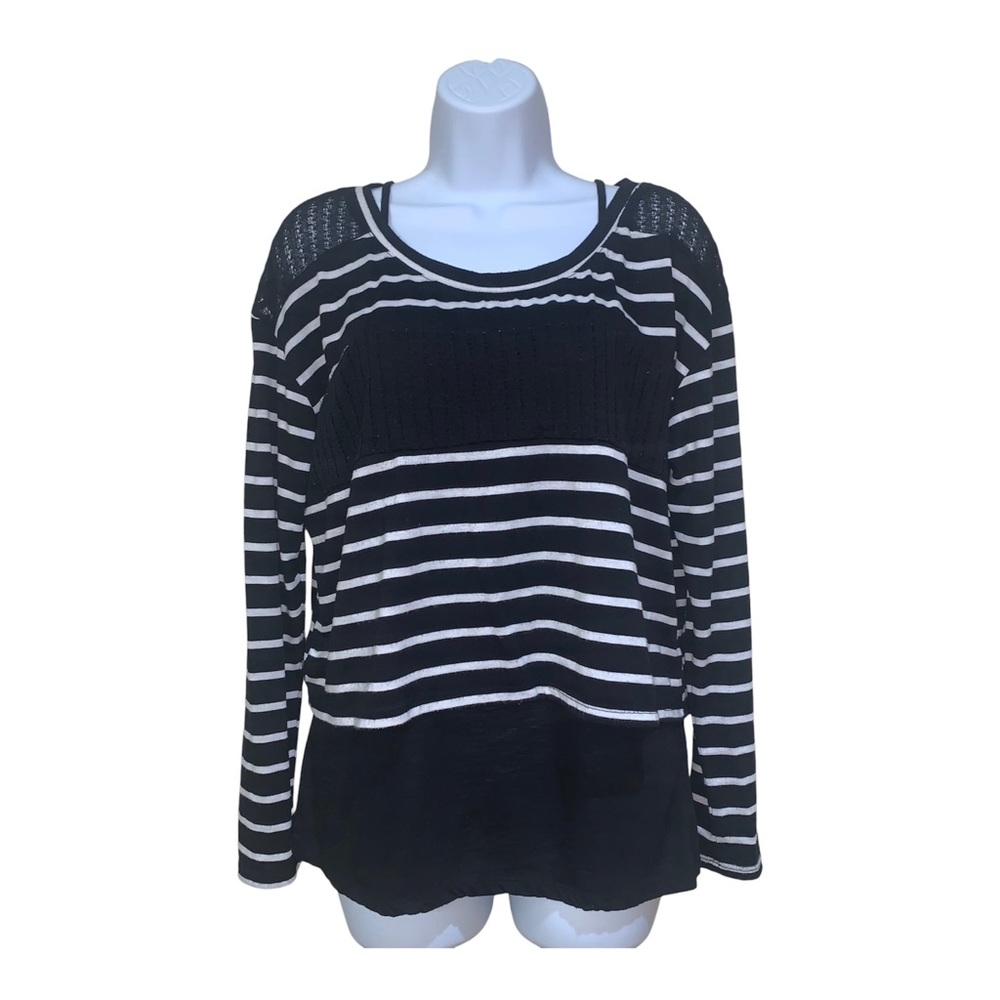 2 FOR $15 Weavers Y2K Black White Stripes Crop Long Sleeve Top w/Cami
